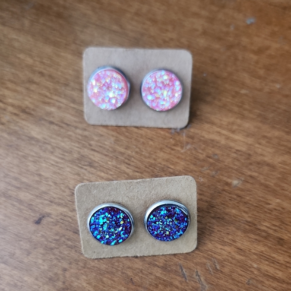 Sparkling Pink and Blue Stud Earrings